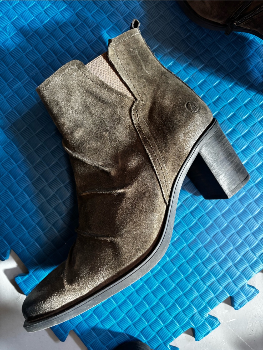 Suede Pointed Toe Ankle Boots in Dark Green